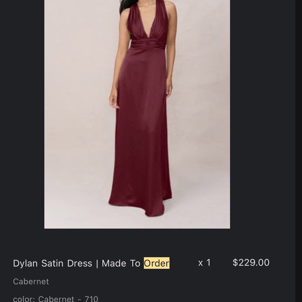 Revelry Dylan Cabernet Satin Maxi Dress. Bridesmaid dress